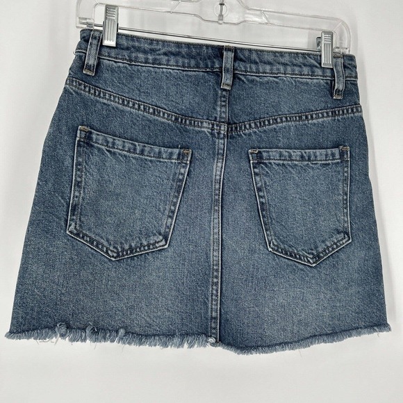 Free People Mini Skirt Womens 4 Full Front Zipper Blue Jean Denim Cotton Sz 26 - Picture 2 of 6